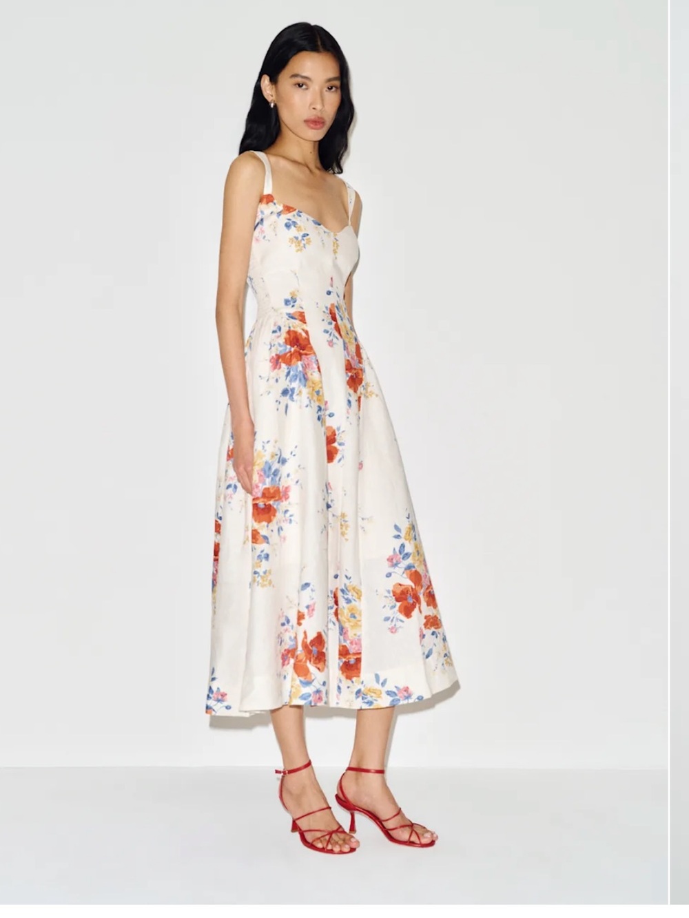 Reformation Birdie Linen Floral Dress in Soprano